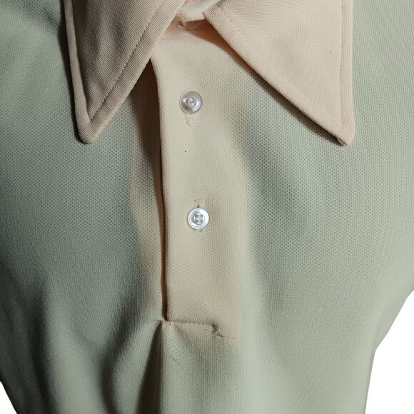 Large Vintage 1970's Polo Shirt Custom Casual Yellow Polyester Stretch Disco - Picture 3 of 5